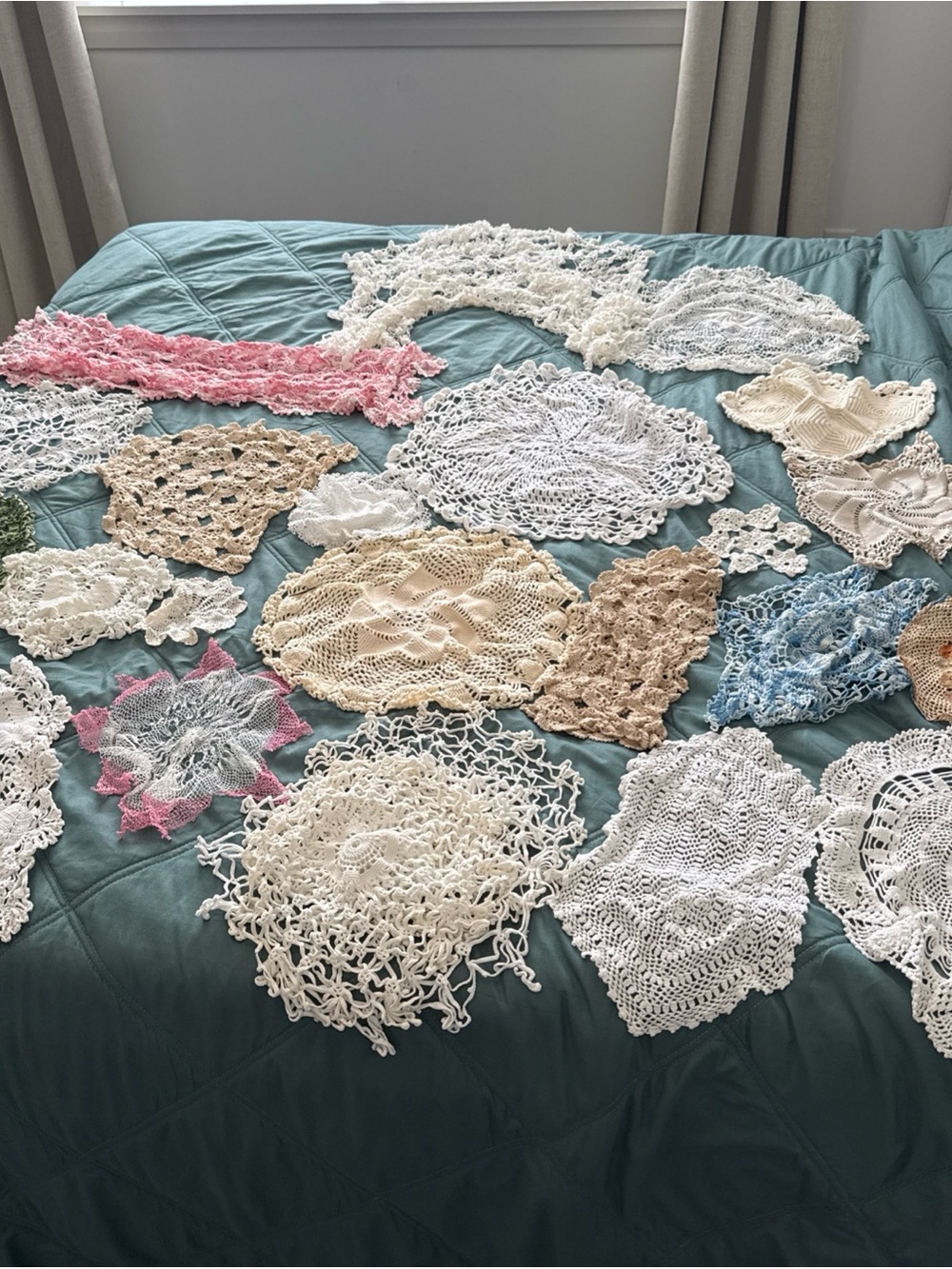Vtg 33 Lot Hand Crochet + Lace Vinyl Synthetic Doilies Assorted Shapes